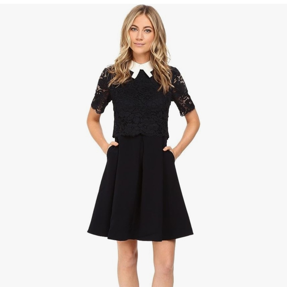 Ted Baker women’s Dixxy Lace Bodice Double layer dress, Navy, 0